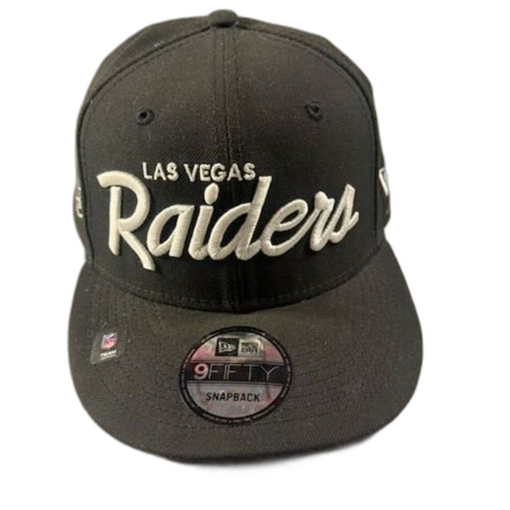 New Era Las Vegas Raiders 9FIFTY Snapback Hat NFL Black Script Adjustable Cap
